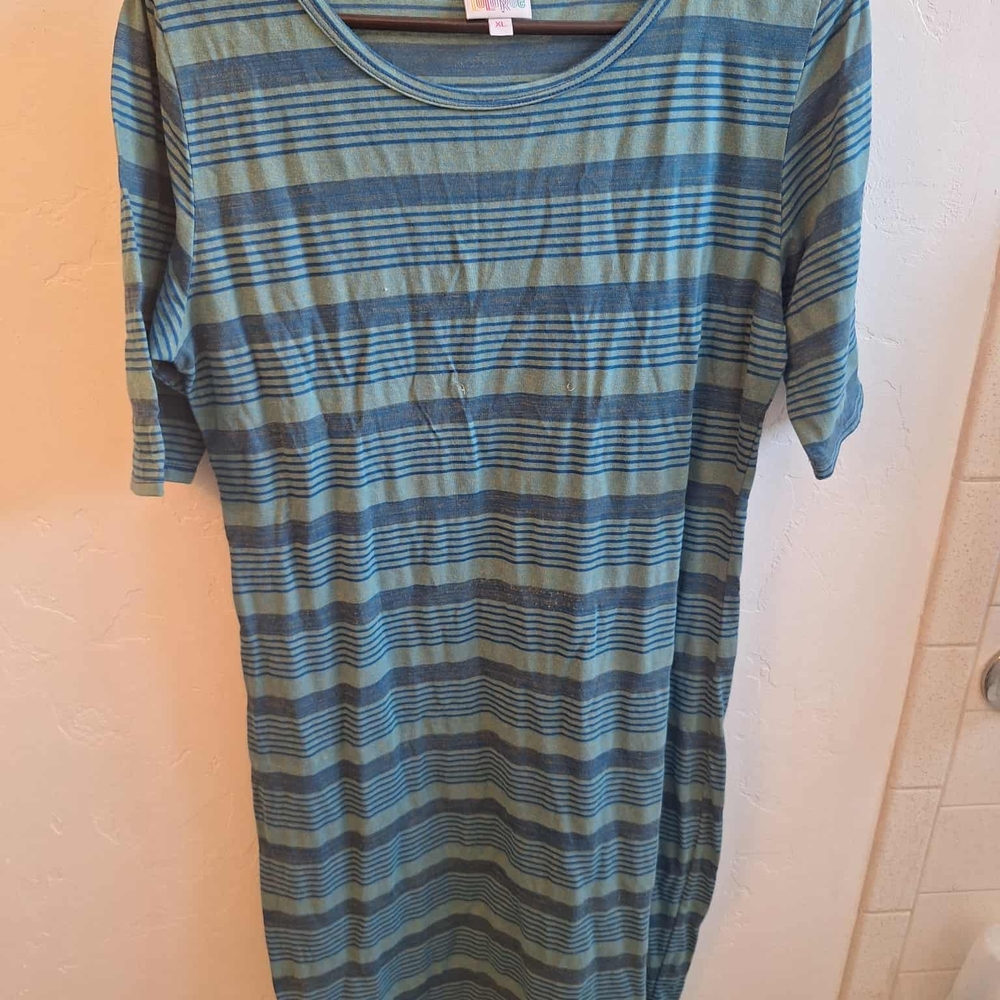 LuLaRoe Striped Blue and Green Julia Dress